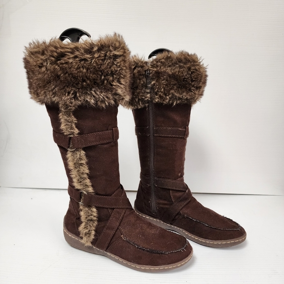 American Eagle Outfitters Brown Faux Fur Suede Boots Size 9 - Picture 6 of 11
